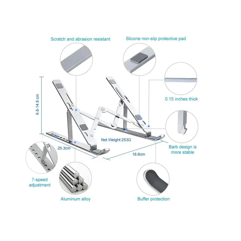 Aluminum Ergonomic Foldable Portable Tabletop Laptop/Desktop Riser Stand